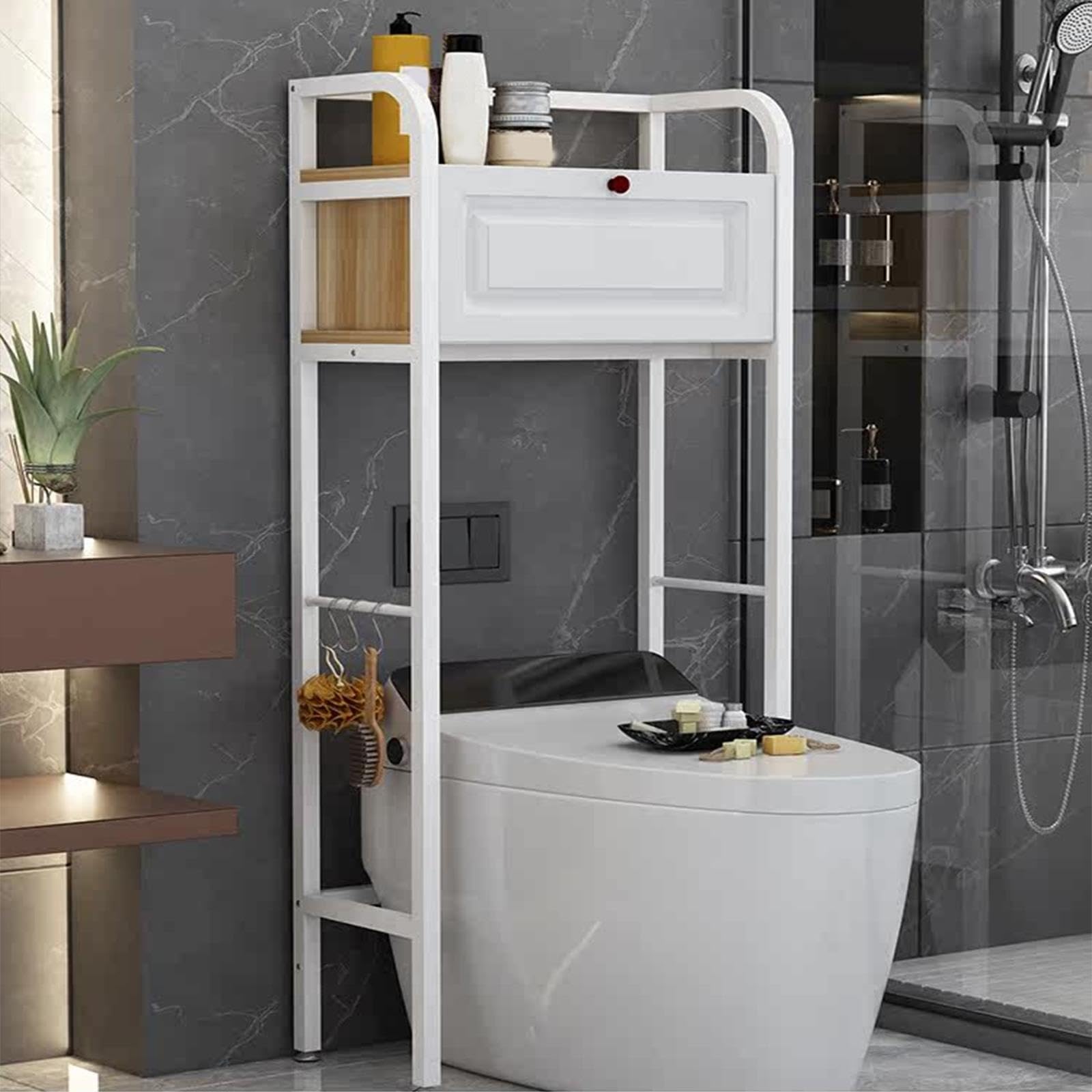 Estanteria Baño Sobre Inodoro con Patas Ajustables y Armario Cerrado
