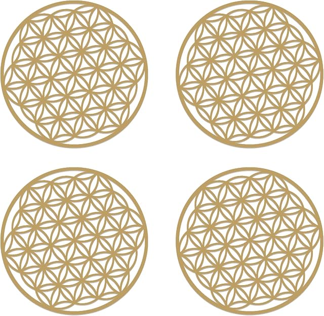 4 Pieces Wooden Flower of Life Home Decor Wall Paintings Spiritual Symbols Gifts Esoteric Carved Coasters Pot Holder for Purification Meditation Light Therapy