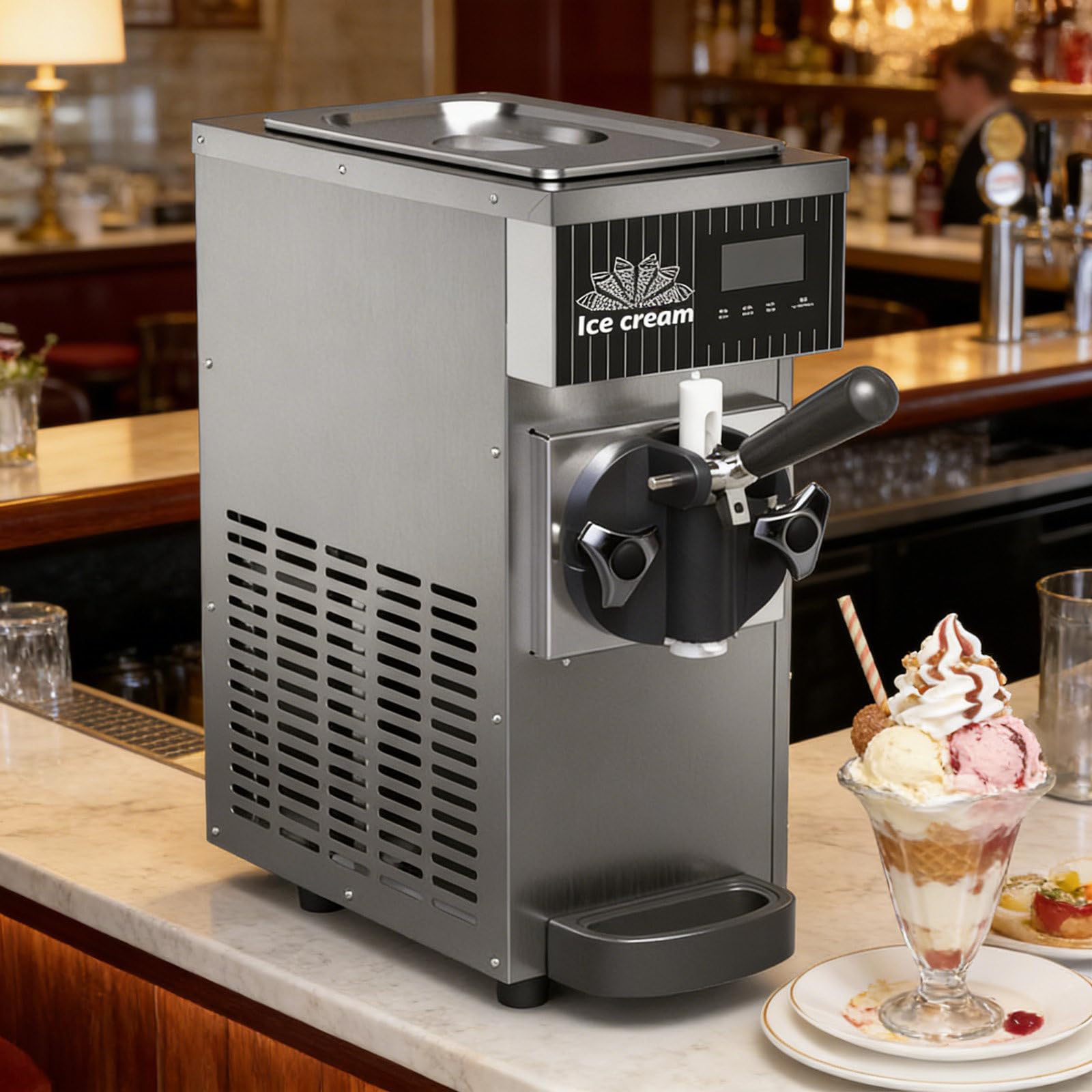 Máquina De Helado Suave para El Hogar, Heladera De Sobremesa, Rendimiento De 4-5 Kg/H O 4,5-8 Kg/H, con Preenfriamiento | Limpieza Automática | Panel LCD Grey-3.5L