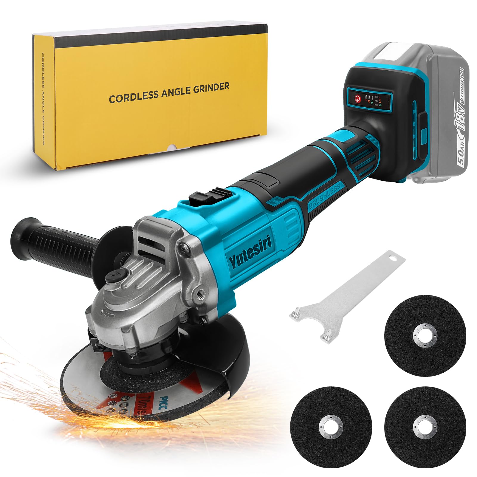 Cordless Angle Grinder for Ma-kita 18V Battery, 11000RPM Brushless Grinder Tool,3 PCS 4-1/2