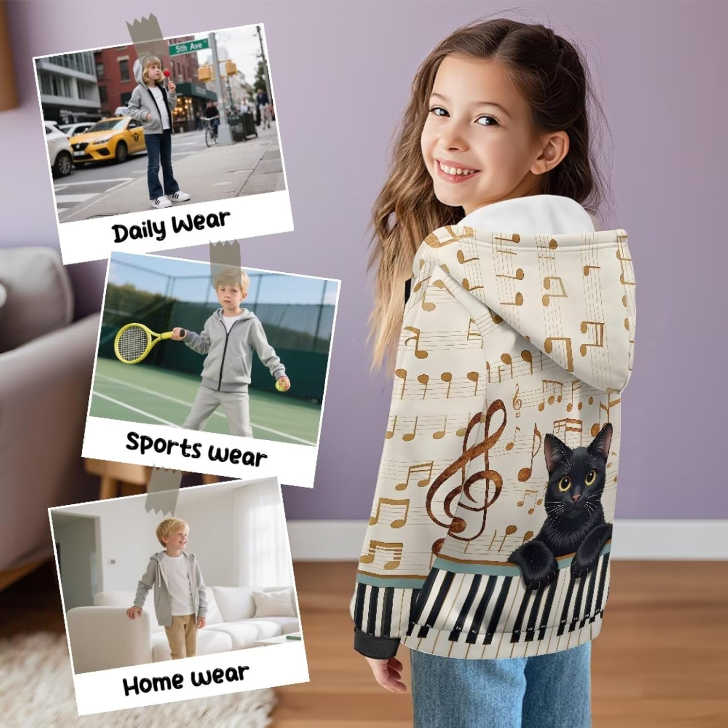 Christmas Hooded Sweatshirt Soft Zip-Up Fleece Hoodie Sweatshirts Jackets for Boys Girls 6-13 Years