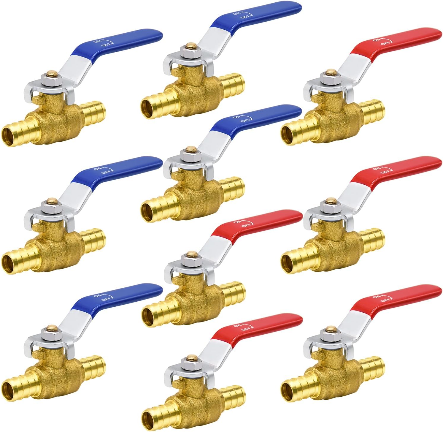 4/10/20pcs PEX Ball Valves, 1/2" PEX Brass Full Port Shut Off Ball Valve, PEX Brass Full Port Shut-off Ball Valve, Quarter Turn HOT (RED) COLD (BLUE) of Water Stop Shut off (1/2", 10pcs)