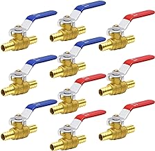 10pcs PEX Ball Valves, 1/2" PEX Brass Full Port Shut Off Ball Valve, Full Port Shut-off Ball Valve, Quarter Turn HOT (RED) COLD (BLUE) of Water Stop Shut off