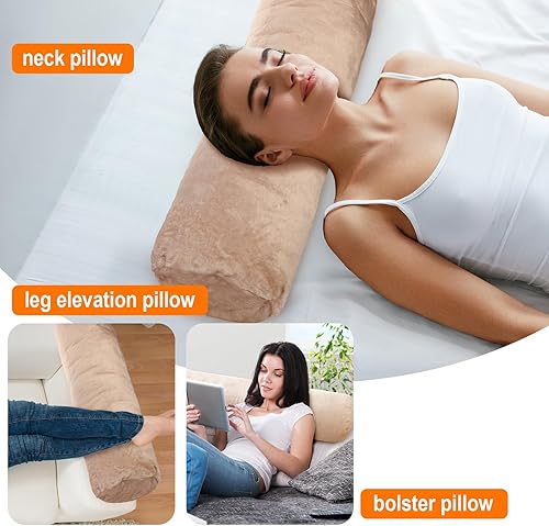 Miniatura 2 de 2 almohadas de cuello redondo, almohada cilíndrica cervical, almohada de franela con funda extraíble lavable a máquina para cama, cuello, columna
