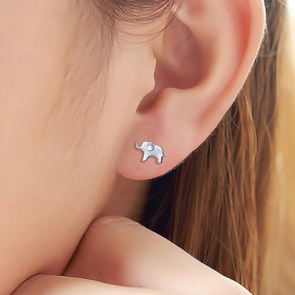 S925 Sterling Silver Lovely Elephant Stud Earring Jewelry for Women