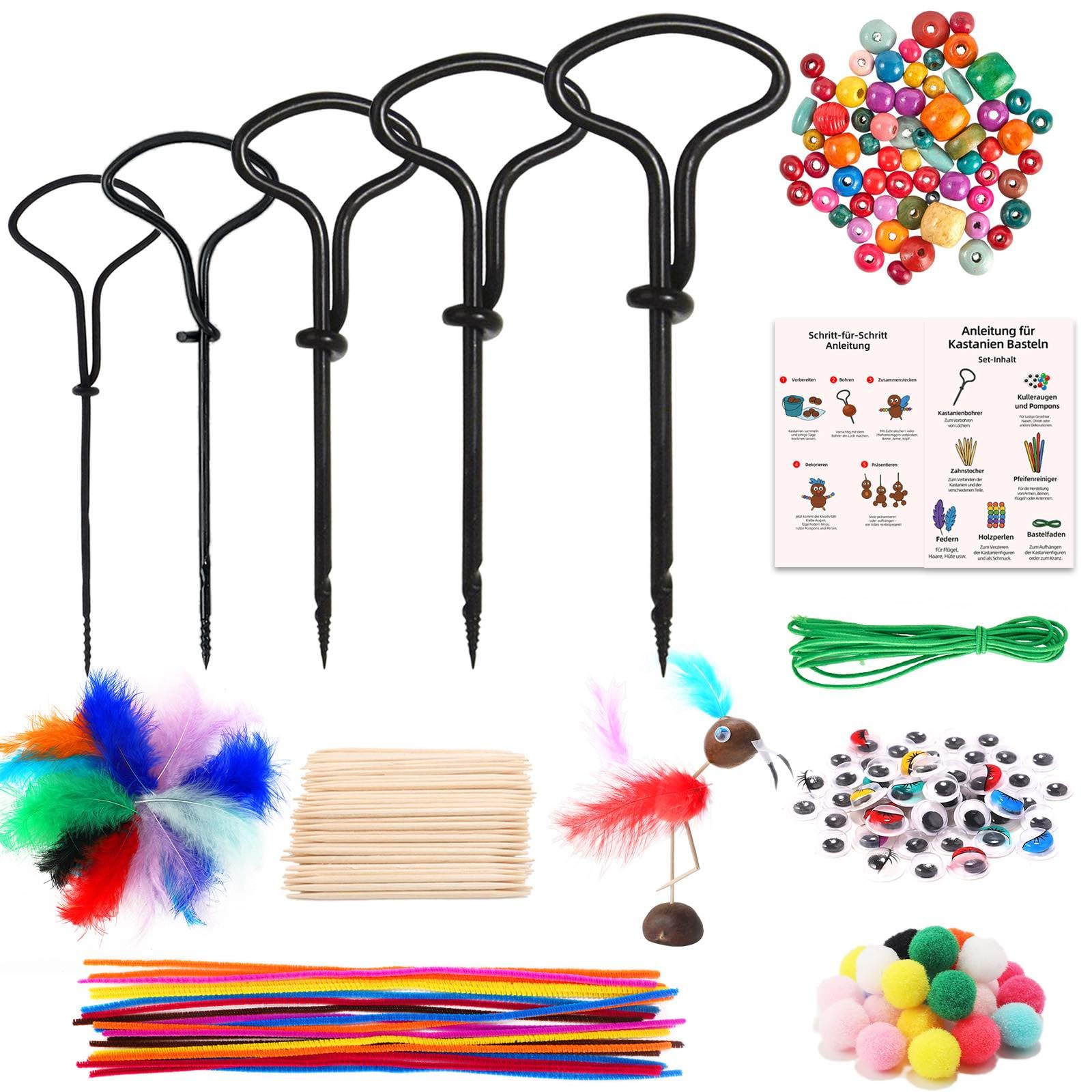 JJKOL Set Creativo Per Lavoretti Con Le Castagne – Trapano, Occhi Mobili E Accessori Per Bambini, Fai Da Te Autunnale