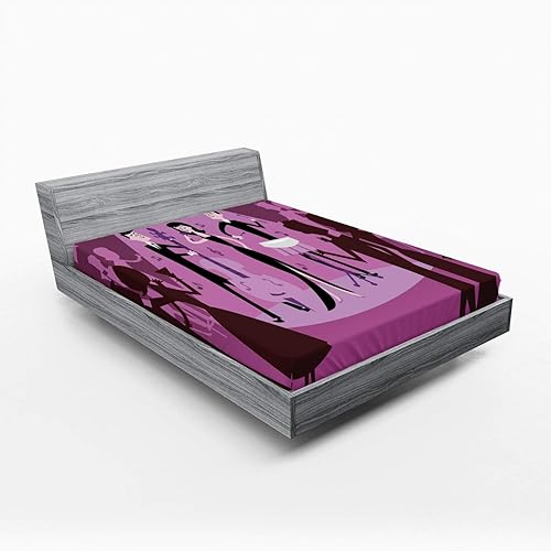 Miniatura 4 de Ambesonne Mid Century Fitted Sheet, Modern Jazz Club Scene Illustration with Singers Dancing People, Bed Cover with All-Round Elastic Deep Pocket