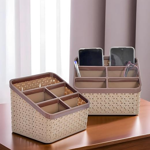 Kuber Industries Plastic Multi-Purpose Compact Desk Storage Organizer| Stationary Box |Plastic Cosmetics|Make Up Organizer...