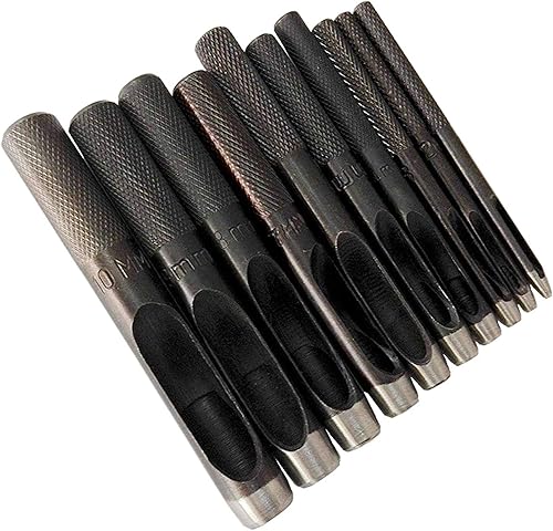 Rossimoda Herramientas profesionales de artesanía en cuero 10 en 1 perforadora de acero al carbono negro intercambiable. con 10 tamaños de punta