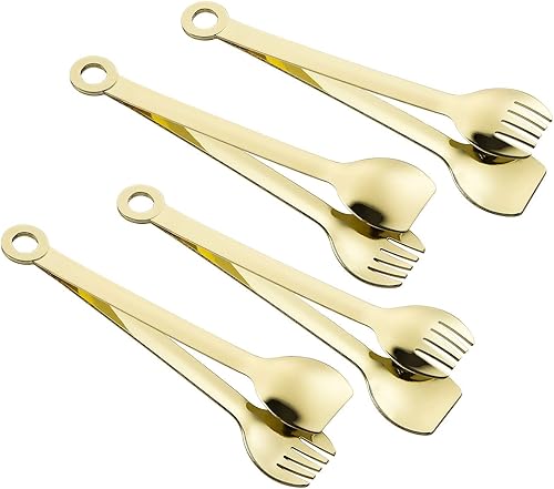 Miniatura 6 de MSY BIGSUNNY Juego de 4 pinzas pequeñas de acero inoxidable para aperitivos, de metal, 6 pulgadas (6.0 in, doradas)