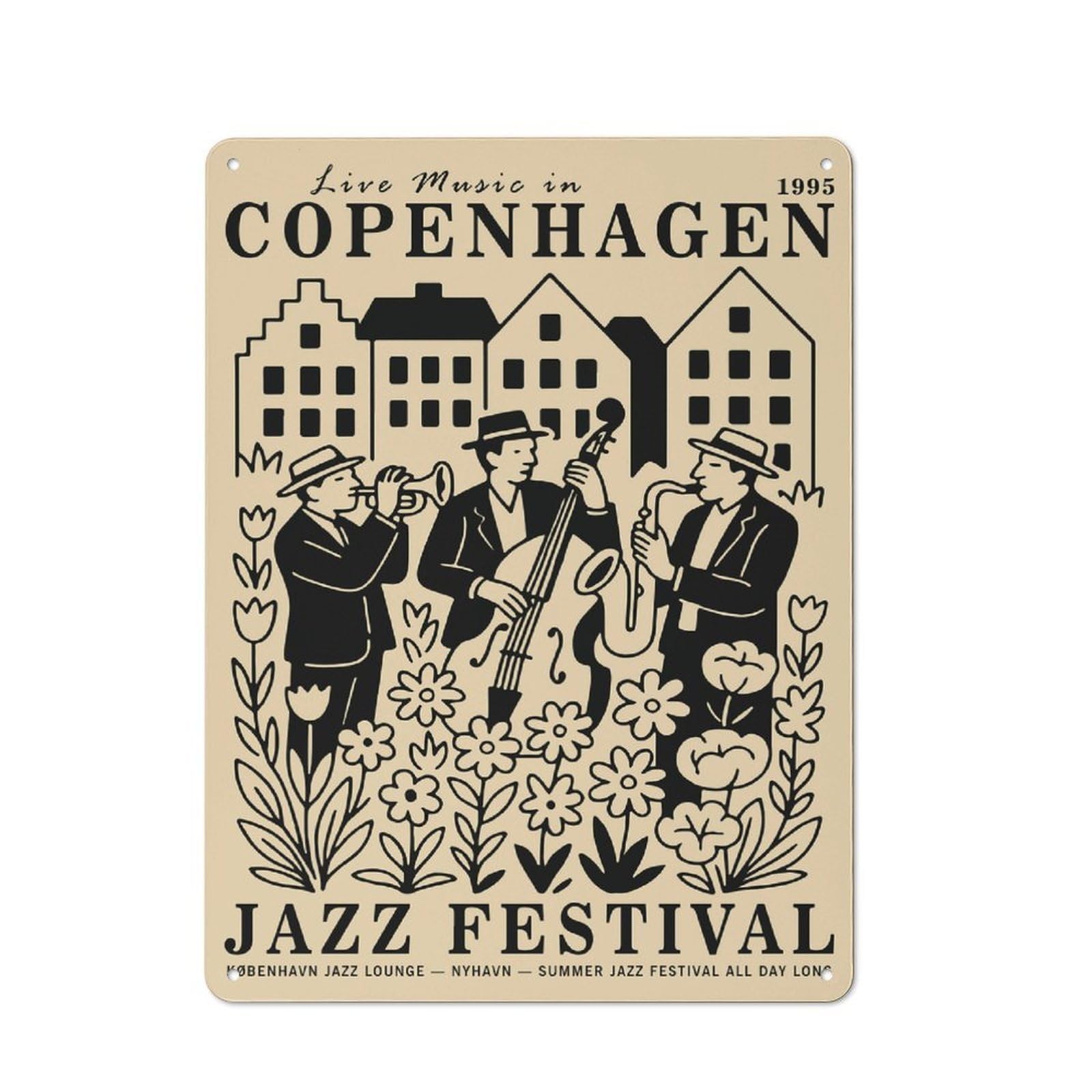 Junmoney Style-4 Metal Sign 40X30cm With Copenhagen Jazz Festival For Hallway Wall, Retro Decor, Gift For Hallway Decor Lovers During The Christmas Season