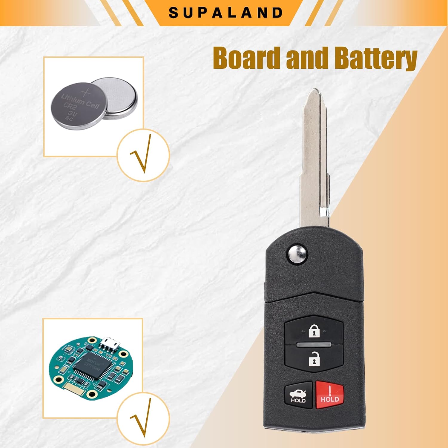 SUPALAND Flip Key Fob Replacement Remote Key Fit for 2010 2011 2012 2013 Mazda 3 Sedan 6 MX5 Miata 2010 2011 2012 2013 Keyless Entry Remote Control (BGBX1T478SKE125-01 BBM4-67-5RY) 4 Button
