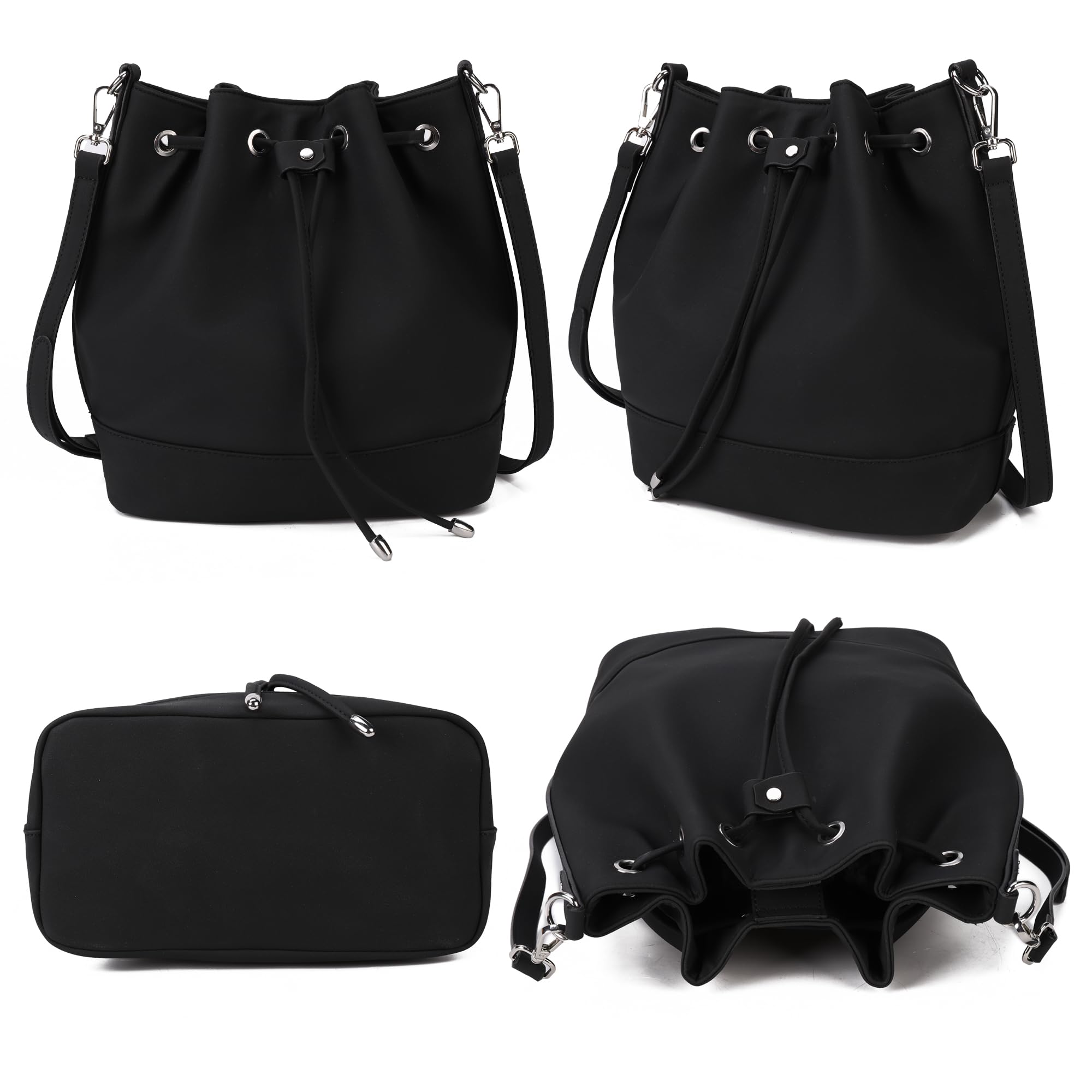 AFKOMST borsa a secchiello Borse a tracolla Donna Sera Pochette Shopping Viaggio Sacchetto Borsello Borsa a mano Borsa per donna (Black2)