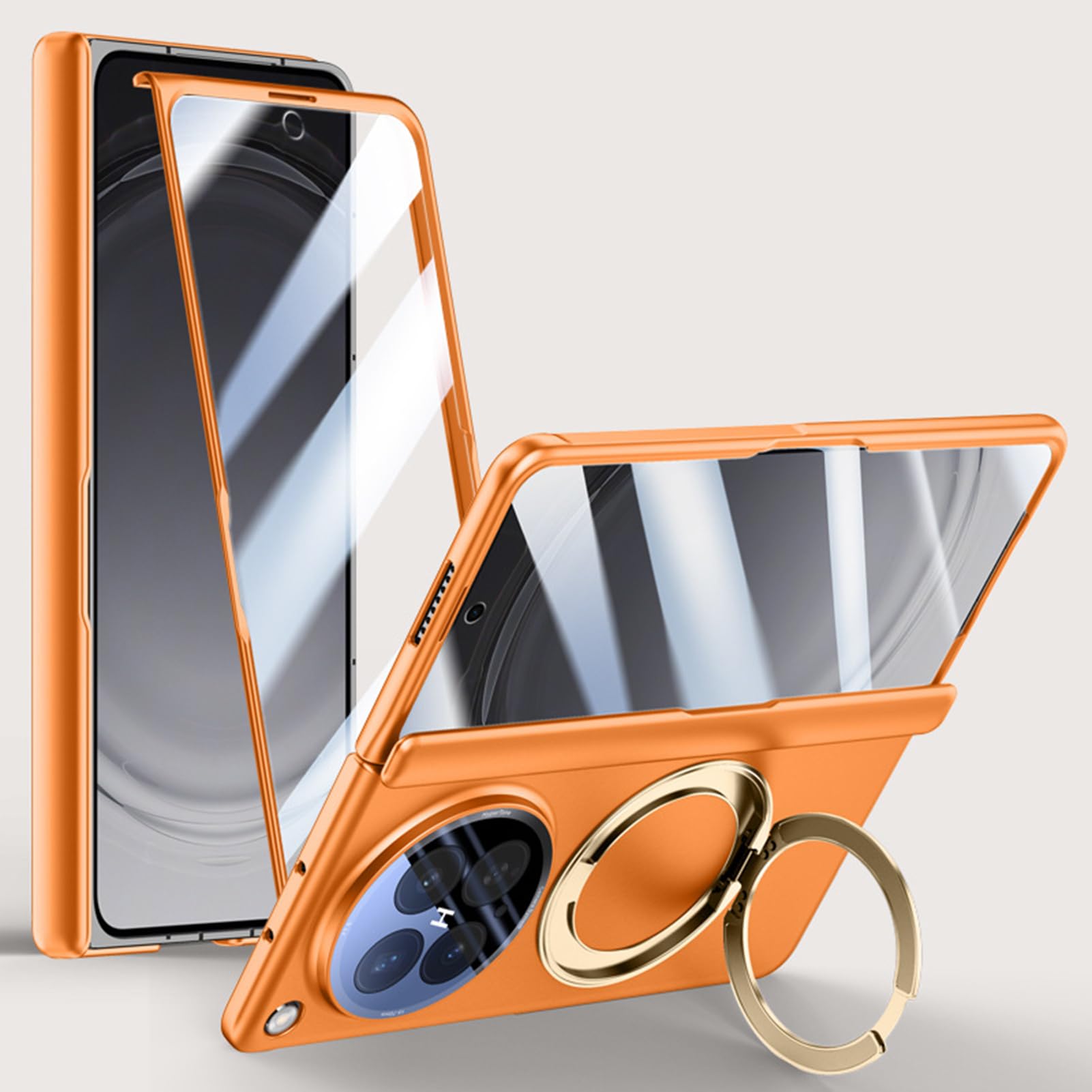 LUOTANL Multifunctional Case for Oppo Find N6, Screen Protector All -Inclusive Slim Case Rotating Magnetic Ring Hinge Shockproof Cover,Orange,N6