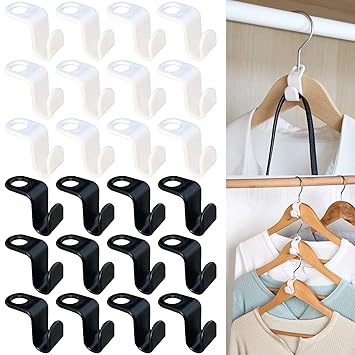 120 Pack Clothes Hanger Connector Hooks, Rictine Black and White Magic Hangers Sturdy Plastic Hanger Hooks for Hangers Space Saving and Clothes Closet Organizer