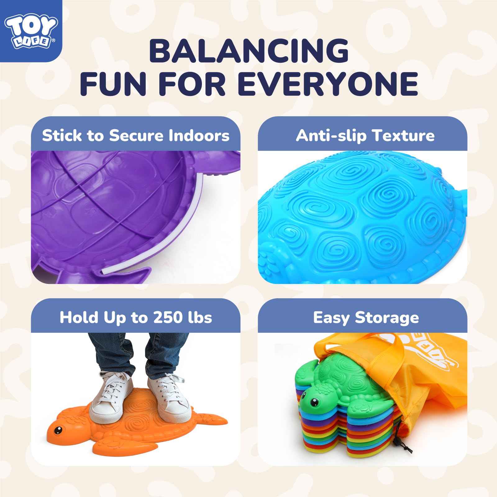 TOY Life 10 Pcs Turtle Balance Stepping Stone for Kids, Indoor Outside Toys for Kids Ages 4-8, Toddler Outdoor Toys, Stepping Stones Game, with Cards and Spinner - Image 3