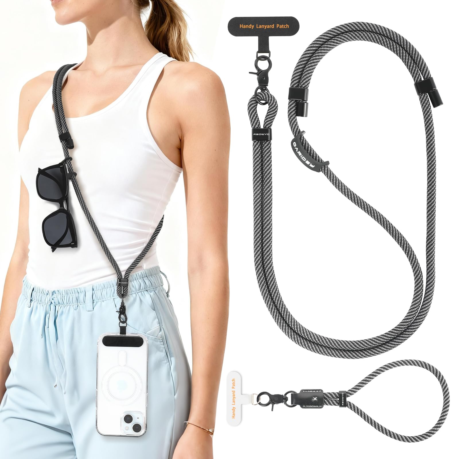 Oaridey Set of 2 universal mobile phone chains, includes adjustable mobile phone strap for hanging and mobile phone chain short. With 2 mobile phone lanyard patches and robust hook for headphones-image-26