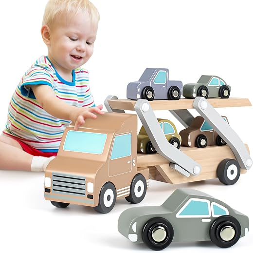 Giochi Bambini 1 Anno Macchinine Giochi Legno Bambini con 4 Mini Auto Macchinine Montessori Regali 1 2 3 Anno