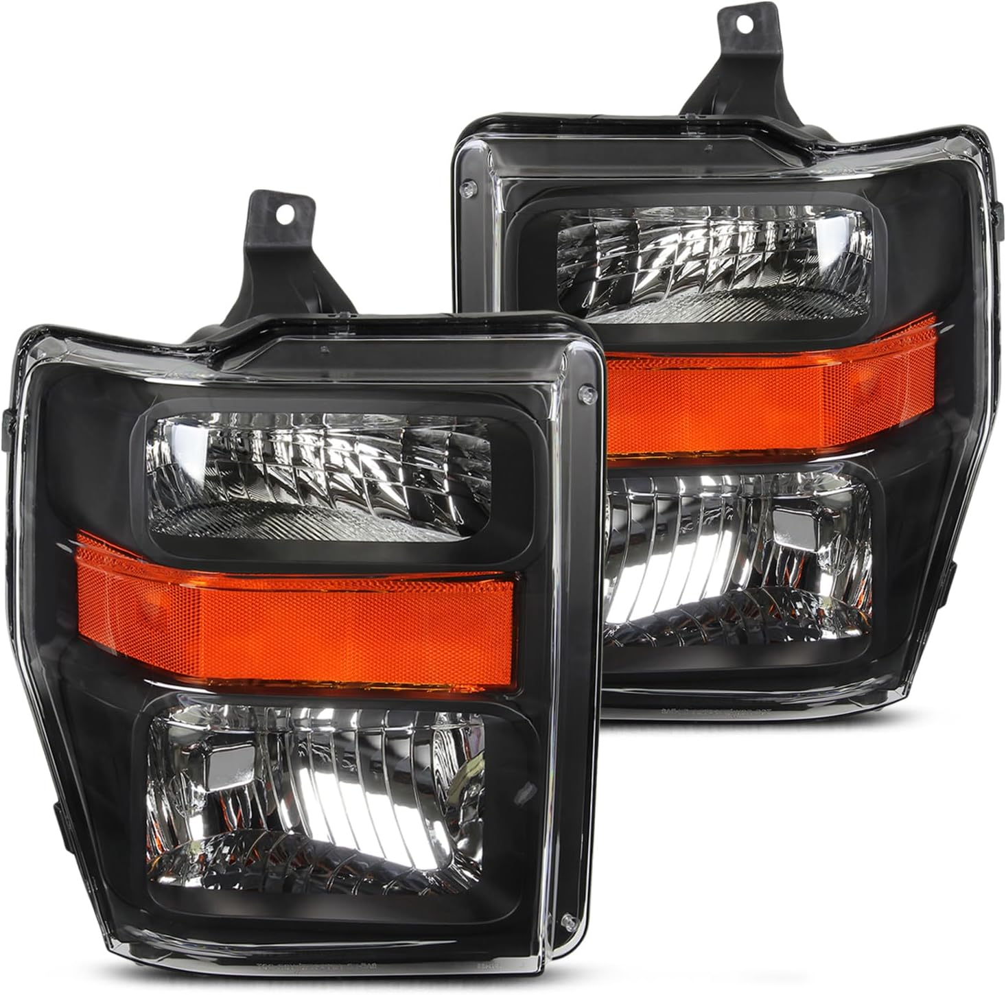 Headlight Assembly Compatible with Ford F250 F350 F450 F550 Super Duty 08-10 Left Right Headlamp Set 7C3Z13008BA 7C3Z13008AA FO2502243 FO2503243 Black Housing Clear Corner CAAP-FSUPER08-OH-BKCL-HL