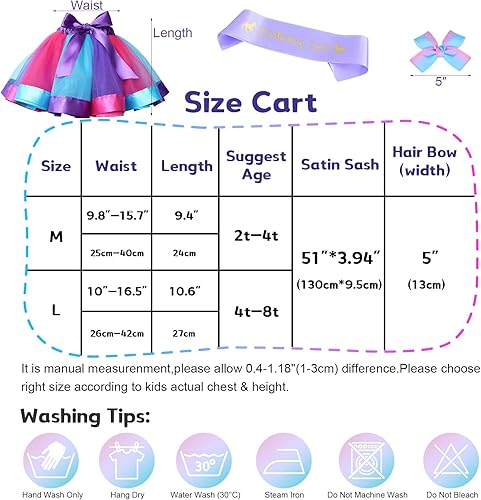 Miniatura 6 de Conjunto de falda tutú con arcoíris en capas, broches para el pelo y faja de satén para niñas y fiesta de cumpleaños