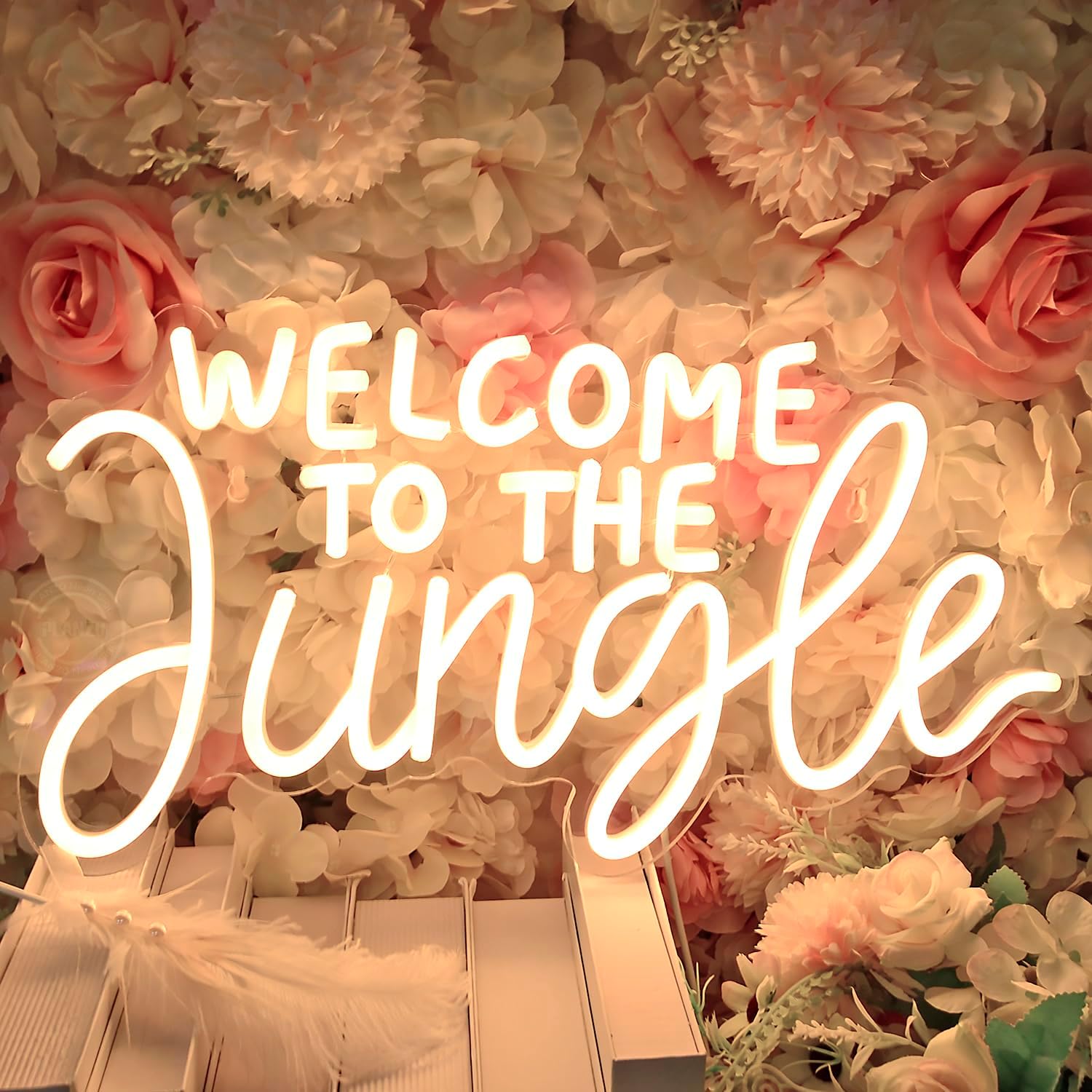 Welcome to the Jungle Neon Sign Home Wall Decor LED Neon Light Wall Sign for Safari Jungle Themed Party Baby Shower Background Bedroom Kids Birthday Gift 5V USB Powered Dimmer Switch 17 Inch White