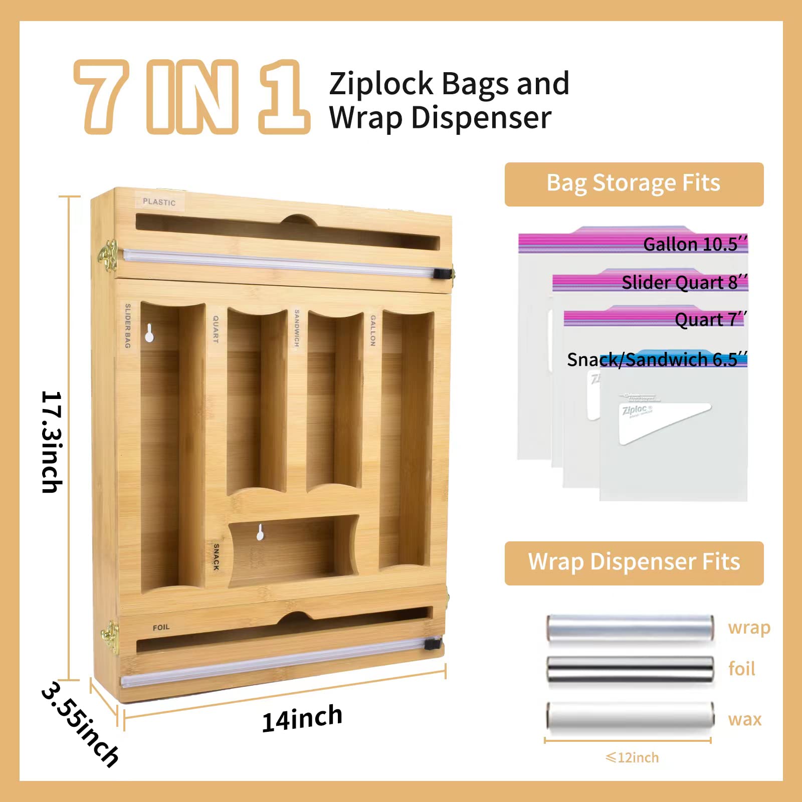 SWBIYING Ziplock Bag Storage Organizer with Foil and Plastic Wrap