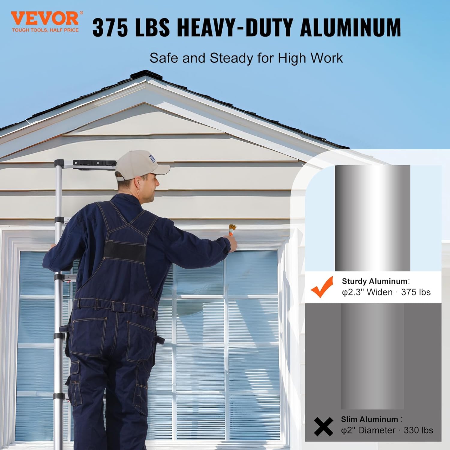 VEVOR Telescoping Ladder, 8.5FT Aluminum Lightweight Extension Ladder, One-Button Retraction Collapsible Ladder, 375 LBS Capacity with Non-Slip Feet, Portable Compact Ladders for Home, RV, Loft - Image 2