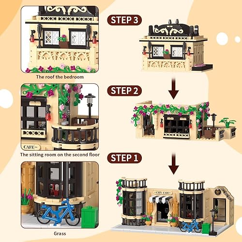 Miniatura 2 de City Cafe - Juego de bloques de construcción, cafetería, ciudad, calle, casa, juguete de construcción para adultos y adolescentes, 1413 piezas, mini