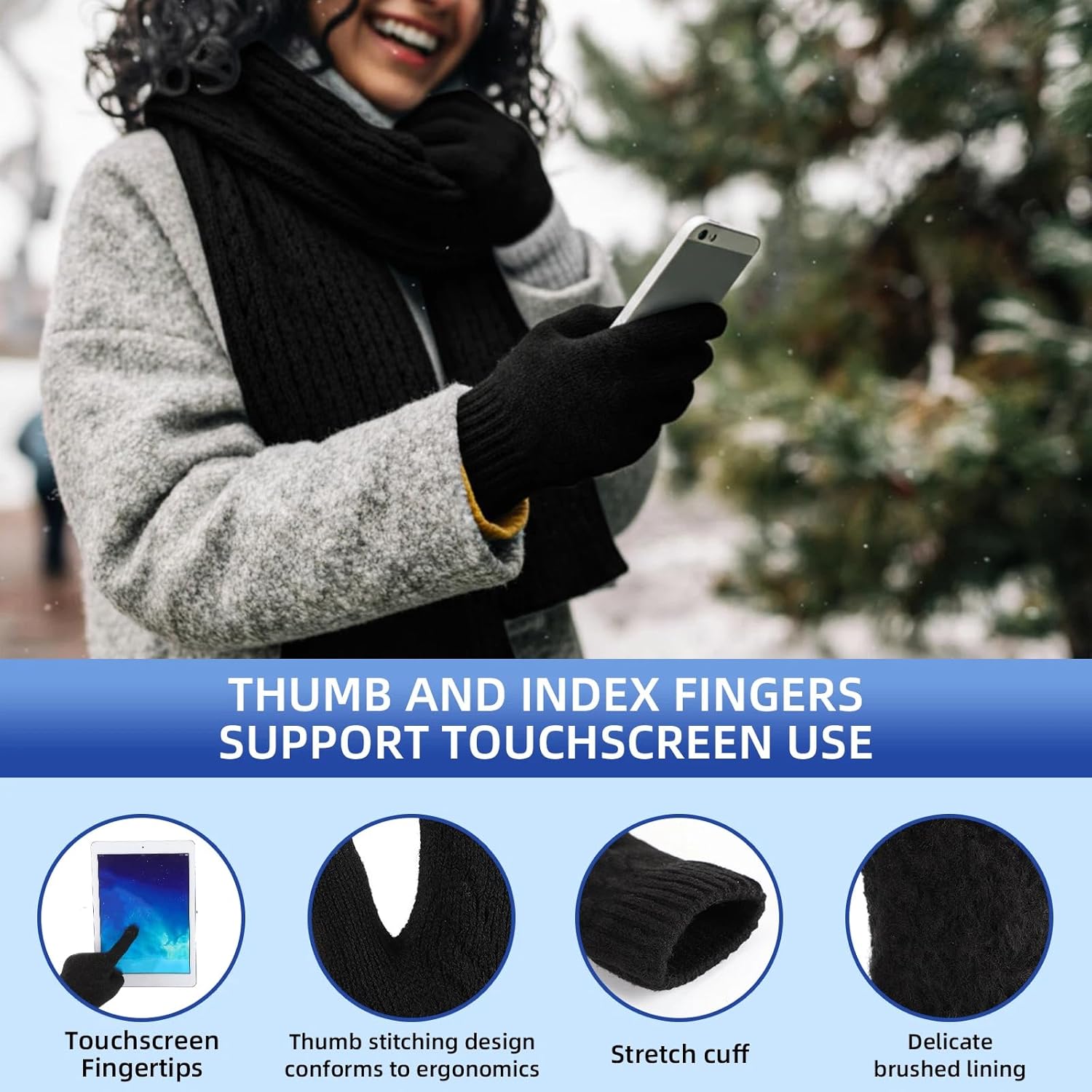 Geyoga 6 Pcs Winter Warm Set for Women Warm Beanies Hats Touchscreen Gloves Long Scarf Ear Muffs Socks Winter Gifts for Women - Image 5