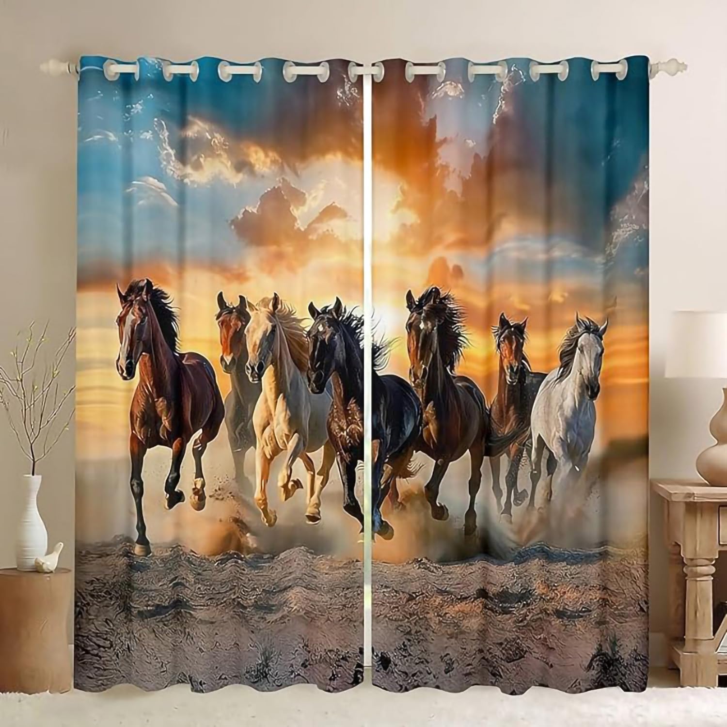 Rideau opaque chevaux anti lumiere 234x183cm occultation totale
