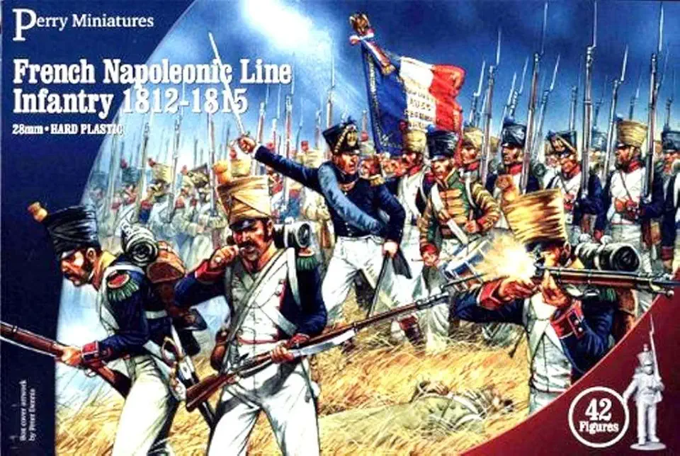 Kit de soldados de brinquedo de plástico Napoleonic Wars, 28 mm, linha napoleônica francesa, infantaria 1812-15, 42 bonecos modelo conjunto de jogos de guerra