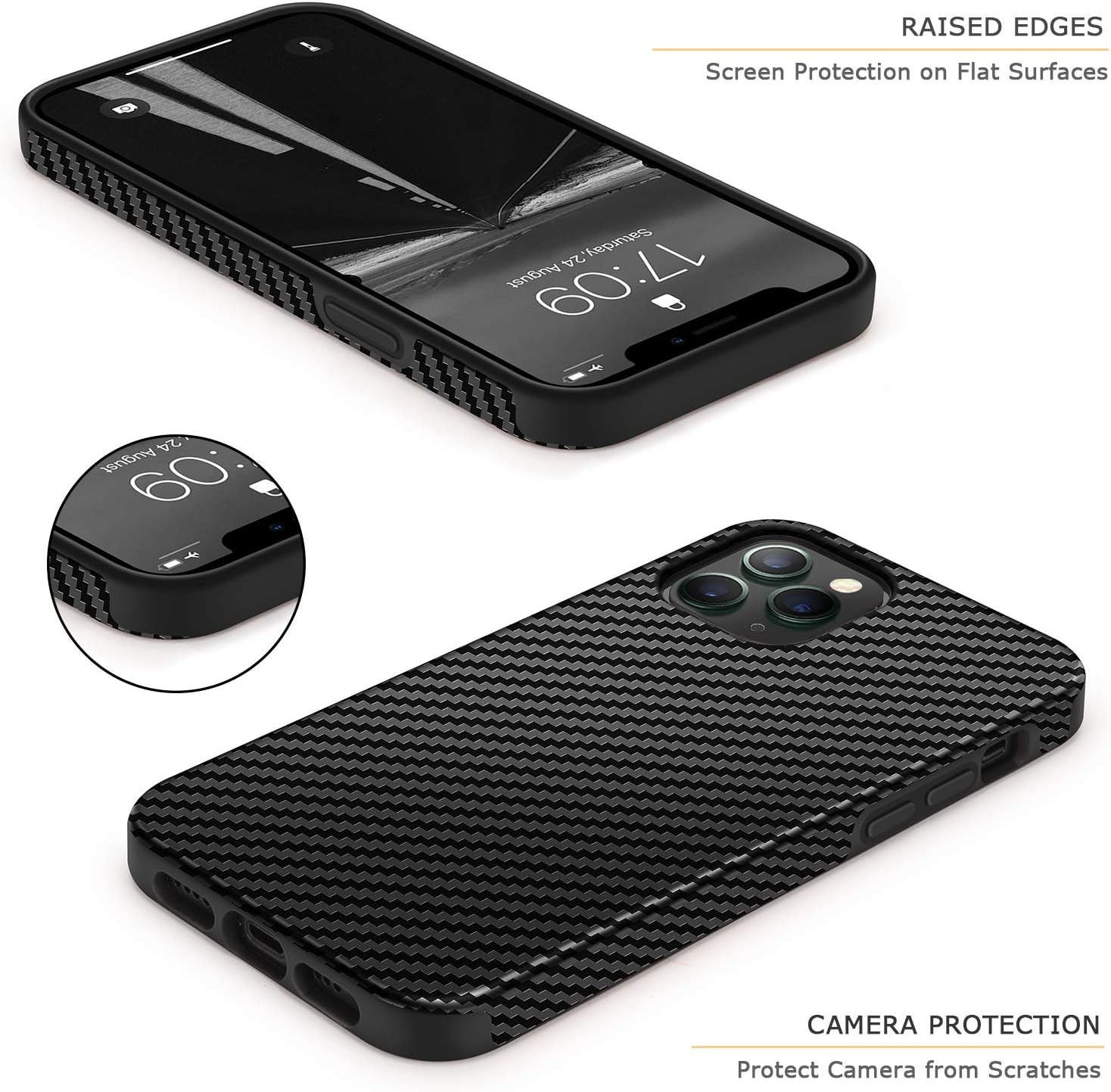 Tasikar Compatible with iPhone 12 Case/iPhone 12 Pro Case Carbon Fiber Leather Design with TPU Hybrid Slim Case Compatible for iPhone 12 & iPhone 12 Pro (Black) - Image 3