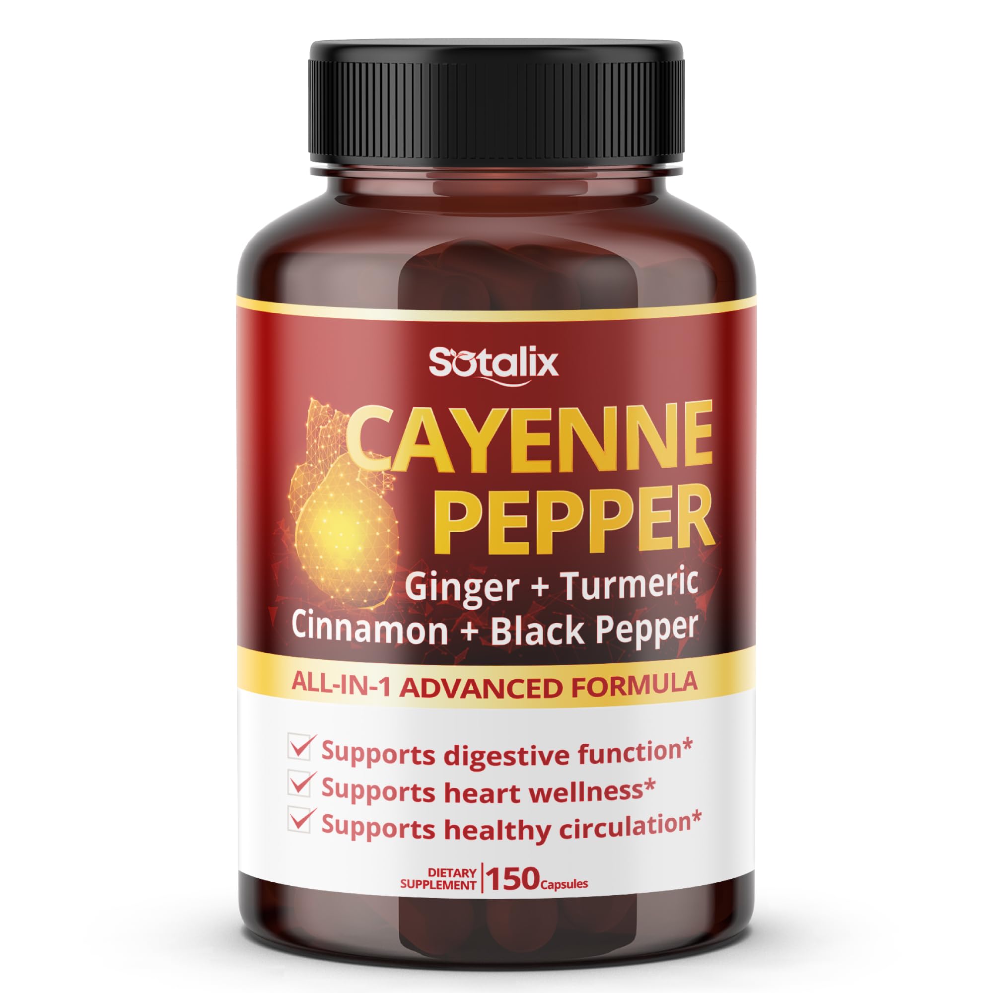 Cayenne Pepper 17,200mg with Ginger, Turmeric, Cinnamon, Black Pepper - Digestion Support - USA Made & Tested (150-day Supply)