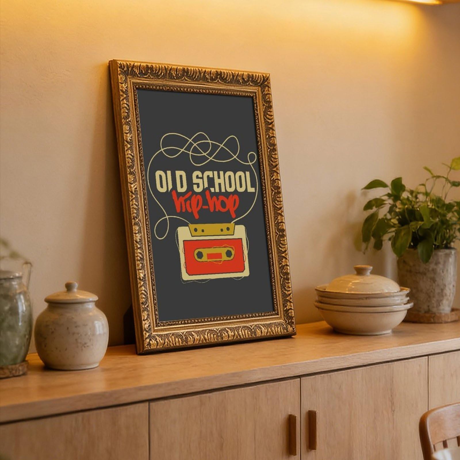 Poster retrò Old School Hip Hop 4 poster su tela decorazione artistica da parete stampa dipinti per soggiorno camera da letto decorazione retrò cornice dorata: 40,6 cm L x 61 cm W