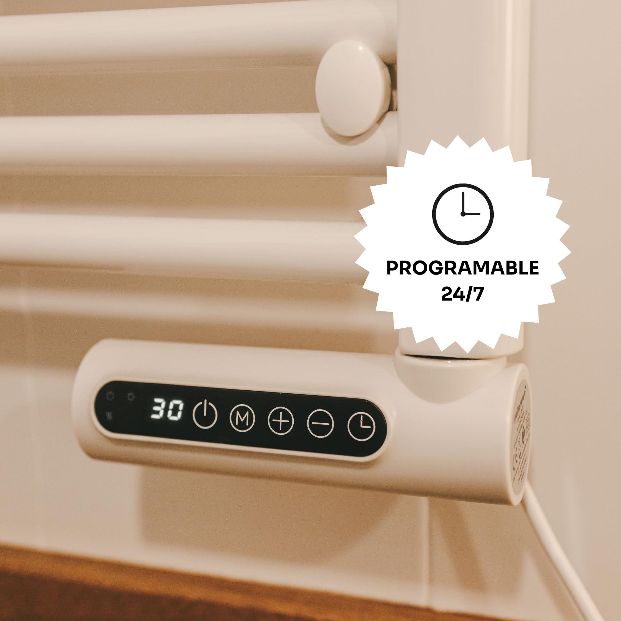 Mellerware - Toallero Eléctrico Cuddly! 500W Bajo Consumo | Programable | 3 Modos (Confort, Eco y Anti-congelante) + función “Ventana Abierta” | Instalación fácil | Aparato con IP24 | White