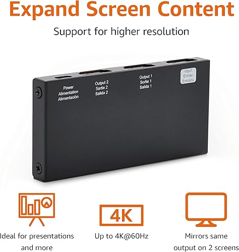 Miniatura 2 de Tienda Basics Divisor HDMI 1 en 2 salidas, 4K a 60Hz para monitores duales, solo espejo, negro