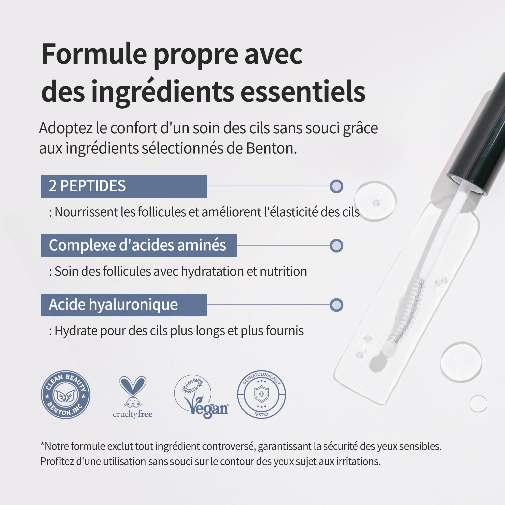 BENTON HONEST Sérum pour cils - Soin coréen pour les cils avec acide hyaluronique et peptides | Sérum de croissance pour les cils et les sourcils (10 ml)