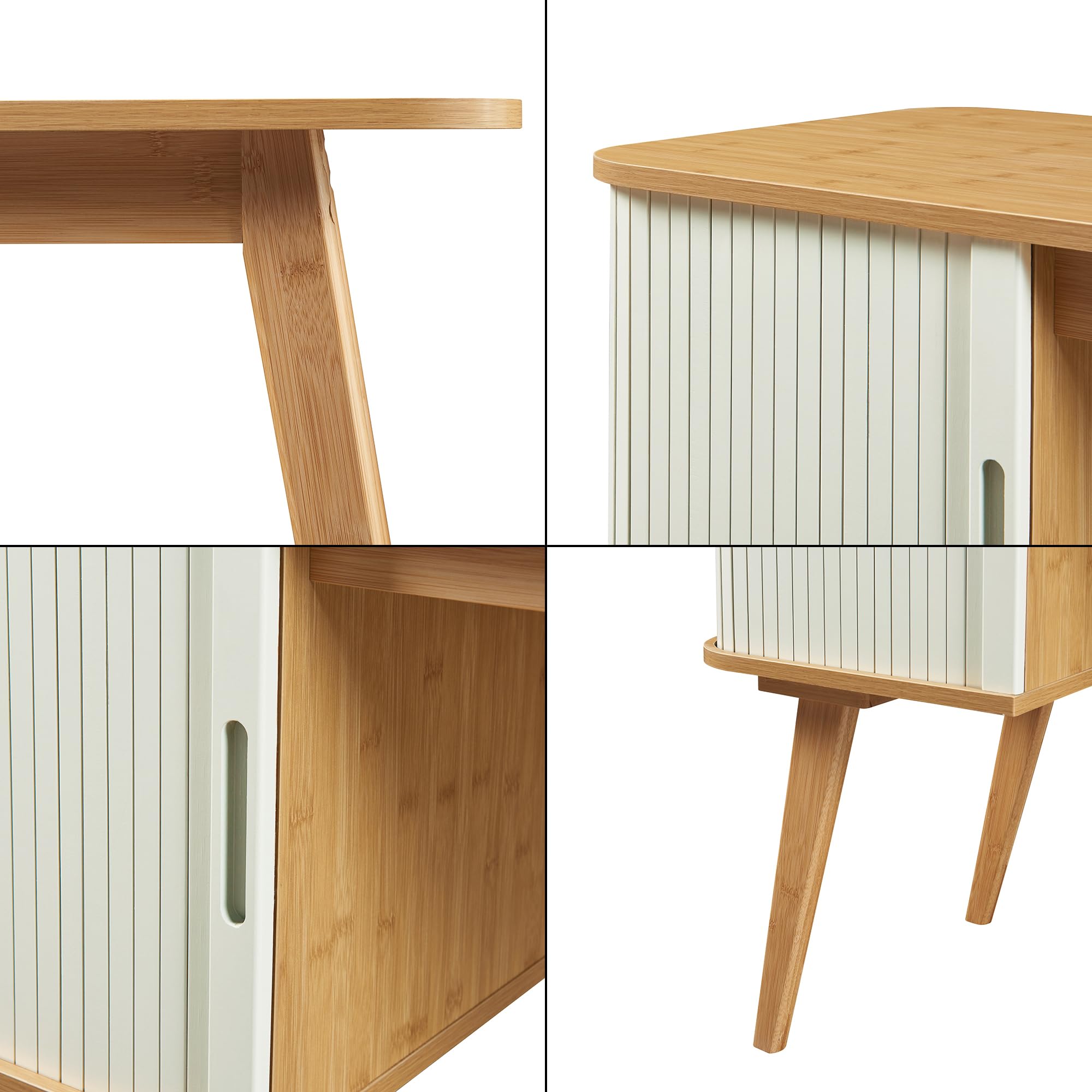[en.casa] Escritorio Pequeño Tysvær con Compartimento con Puerta Corredera Mesa de Escritorio para Oficina Despacho Estudio MDF Bambú 75 x 105 x 48 cm - Natural/Blanco Crema