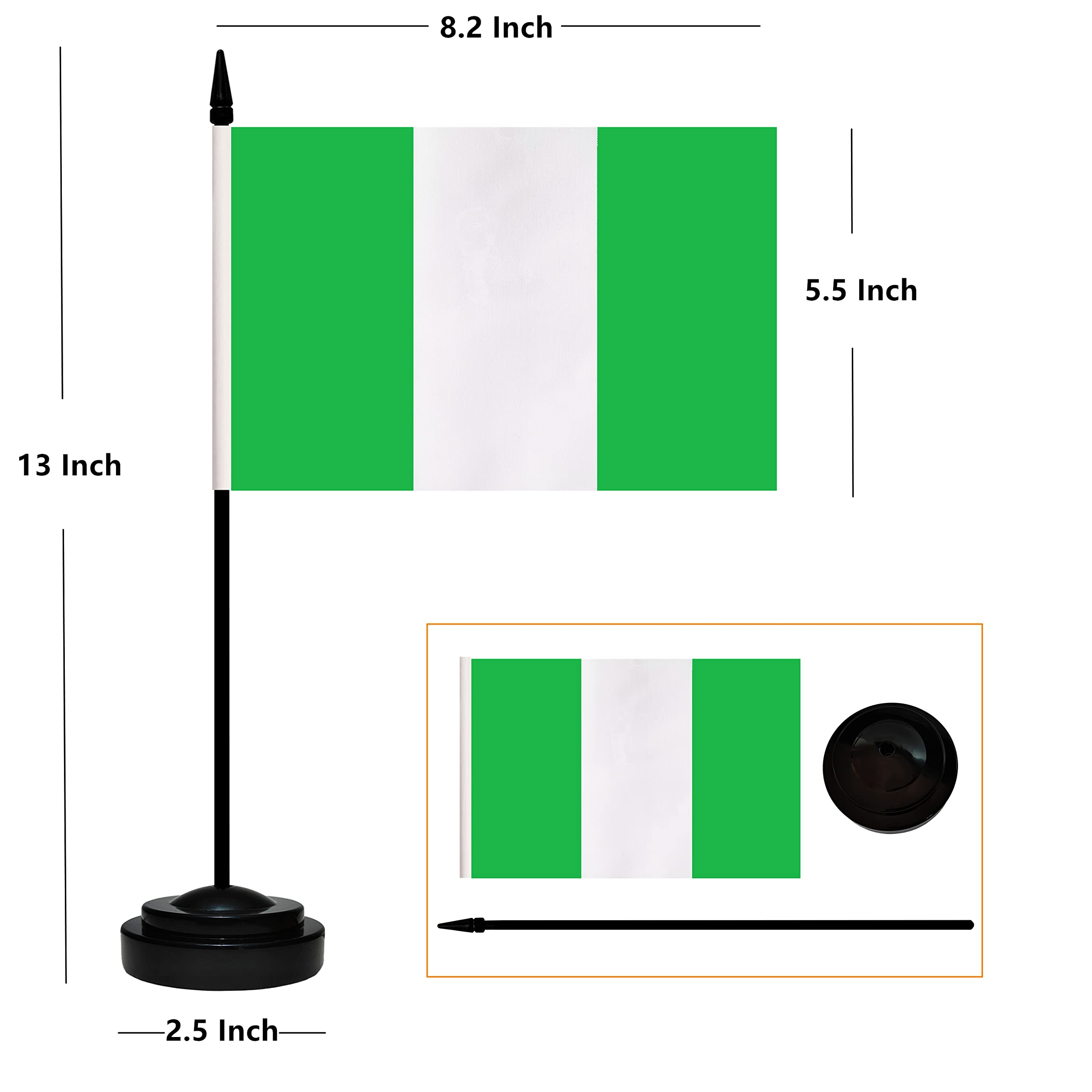 ZXvZYT Nigeria Tischflaggen Set – 12 Stück Mit Ständer, 20,3 X 12,7 Cm | Für Schreibtisch & Dekoration