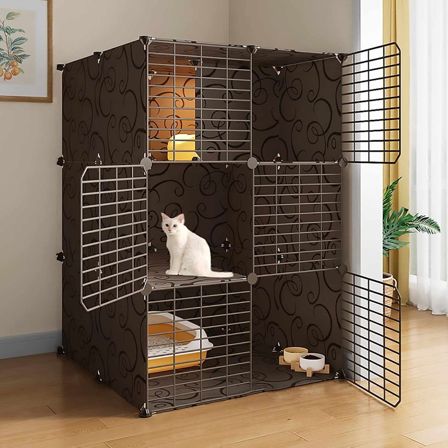 Cage spacieuse et sécurisée pour chat en métal : enclos modulable d'intérieur