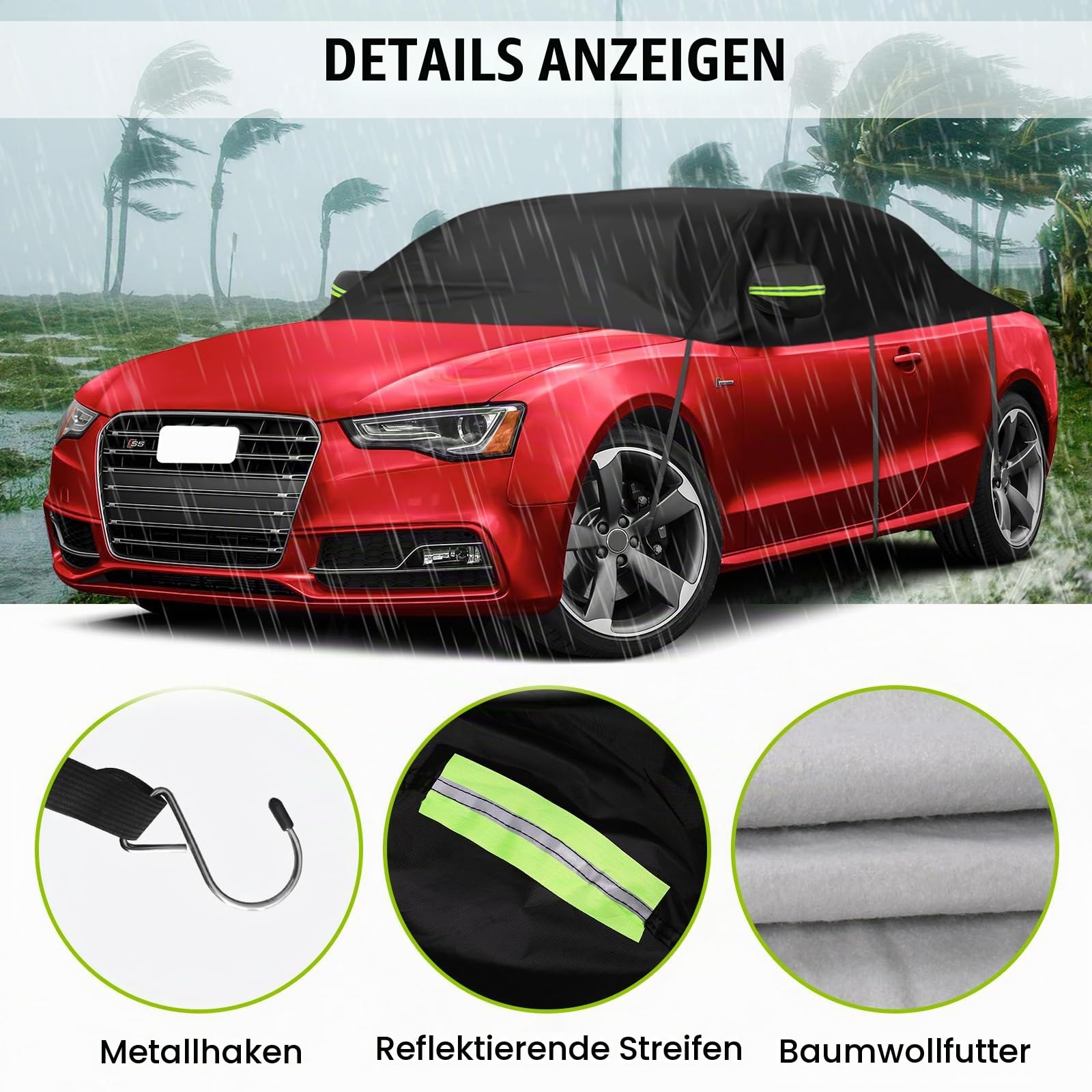 Autoabdeckung Ersatz für Audi A5/S5/RS5 Cabriolet, Halbgarage Schwarz