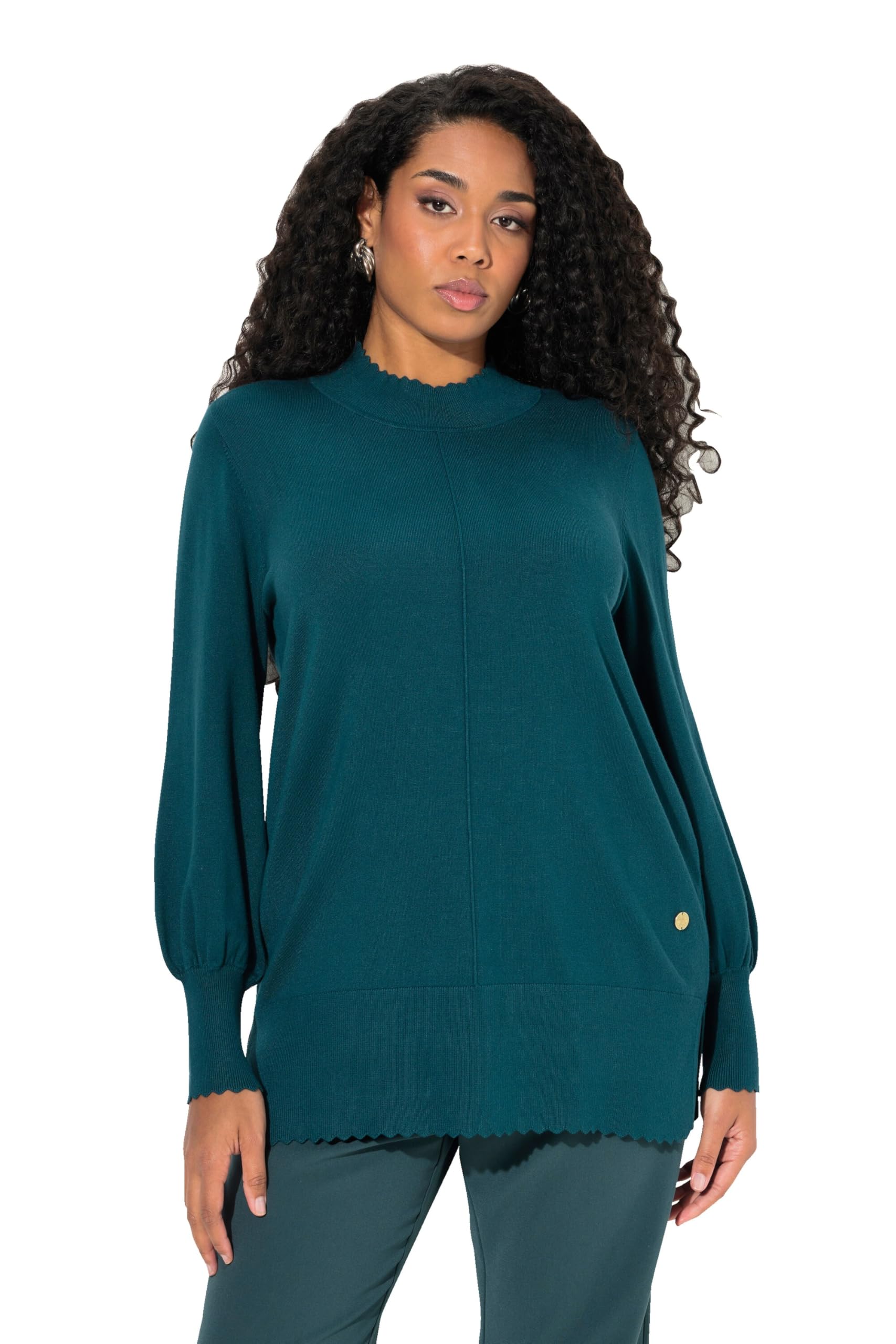 Ulla Popken Women's Deep Green Pullover, Muschelsaum, Stehkragen, Langarm Sweater, 16 Uk/18 Uk