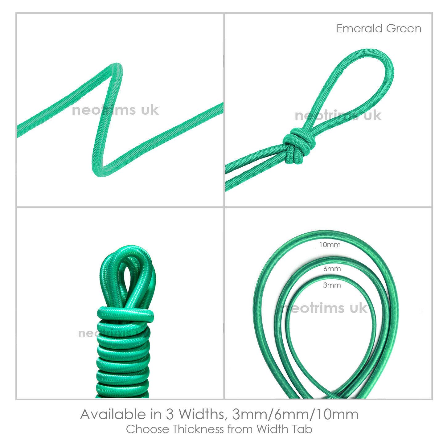 3mm,6mm,8mm,10mm,Elastic Stretch Shock Cord,Bungee Rope Trimming for Boating,Tarpaulin,Crafts,Garments,Outdoor, Sports,Metallic Gold,Silver & Jacquard Pattern. Emerald Green, 10mm, 1mt