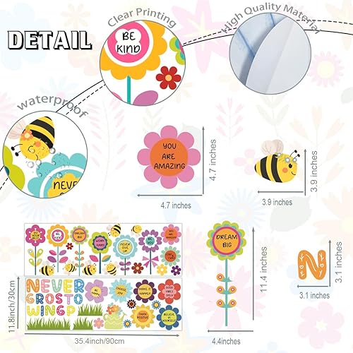 Miniatura 6 de OLMIXA Calcomanías de pared coloridas de flores de jardín de primavera, calcomanías de pared con cita inspiradora, calcomanías de pared de vinilo