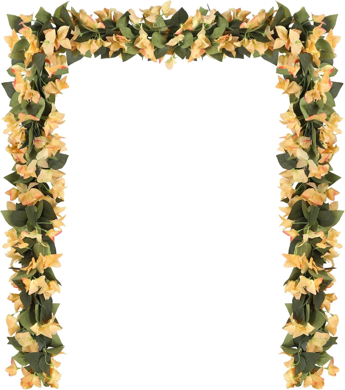 4PCS 7.2ft/Piece Artificial Bougainvillea Yellow Flower Garland Faux Silk Bougainvillea Fake Vines for Wedding Arch Table Home Garden Wall Decor (Yellow)