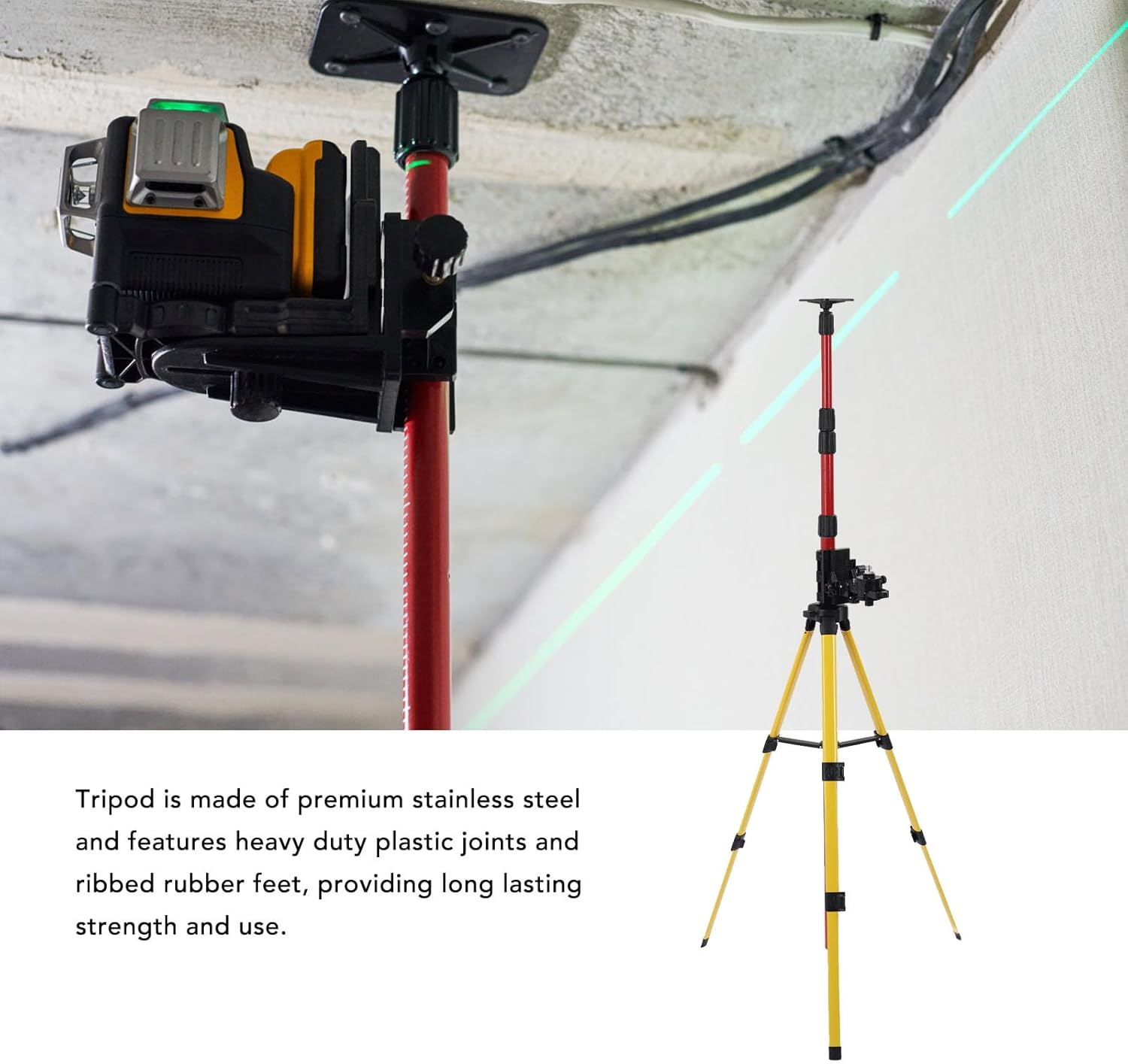 Ejoyous Telescoping Support Pole, Adjustable Level Support Pole with Stainless Steel Tripod for Rotary and Line Lasers