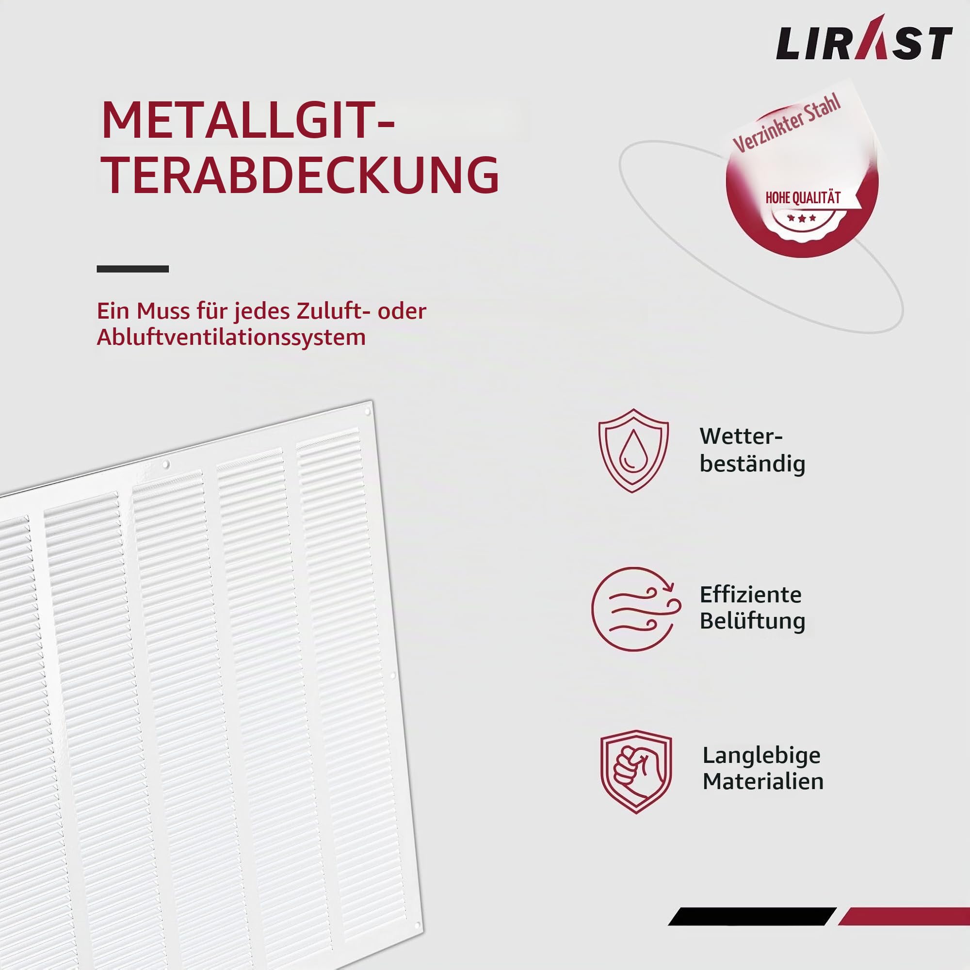 500x500mm Metall Weiß Lüftungsgitter mit Insektenschutz - Gitter für Belüftung - Abluftgitter