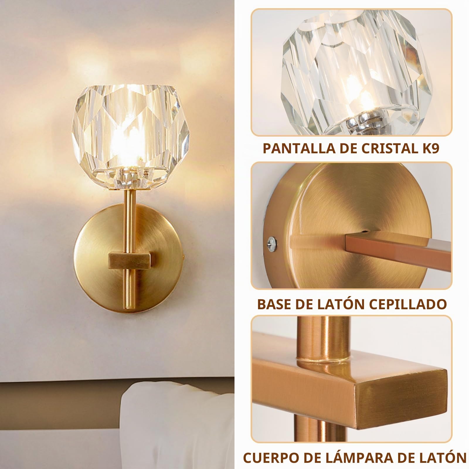 Aplique Pared Cristal Interior, G9 Lámpara de Pared Decorativos, Lámpara Iluminación de Lujo para Sala de Estar, Dormitorio, Hotel (1 Luz, Ø12cm)