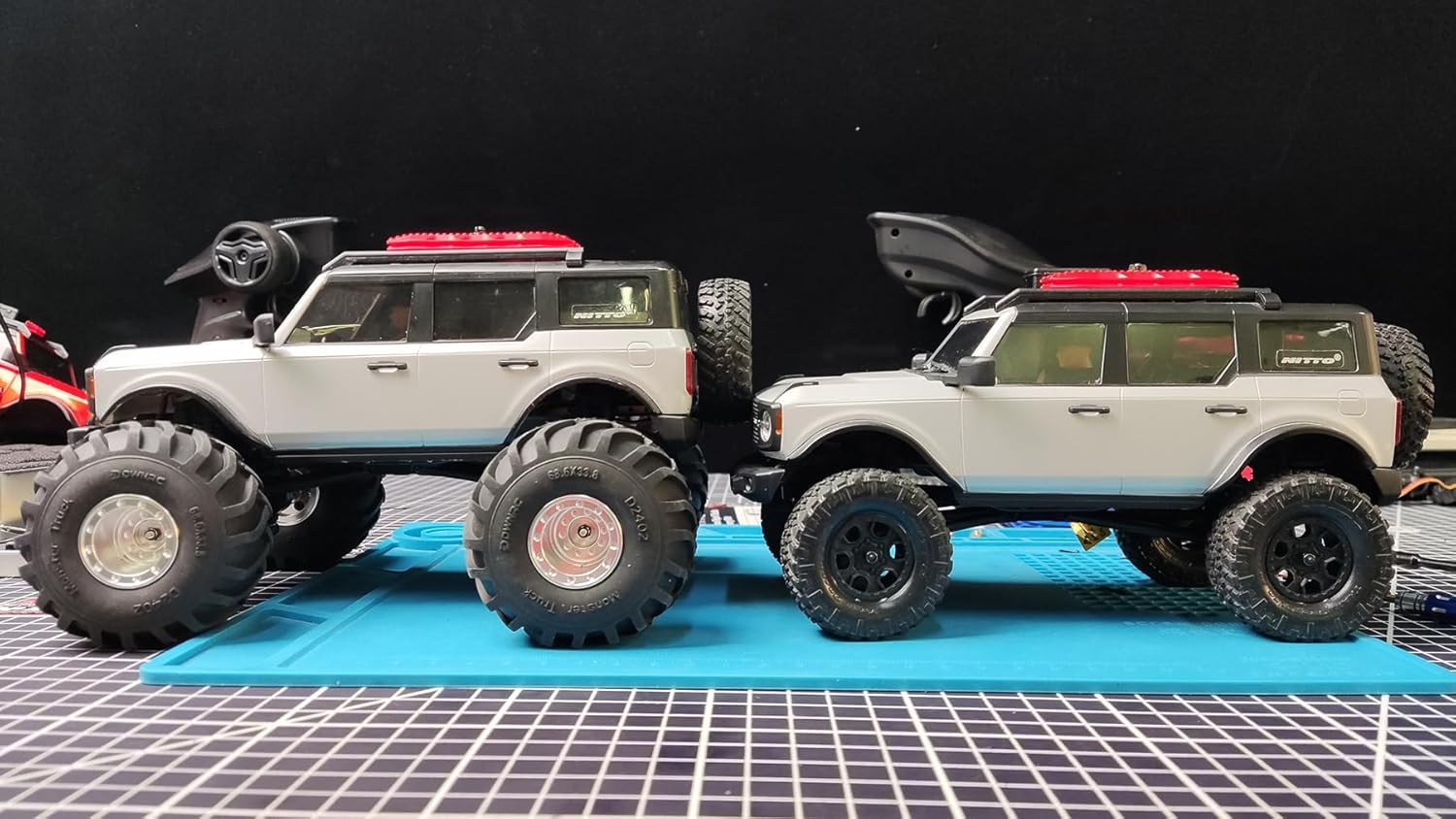 RCAWD SCX24 Monster Truck Wheels and Tires Set Big Alloy Beadlock Rim for Axial 1/24 SCX24 & AX24 Series 70MM*32MM Silver