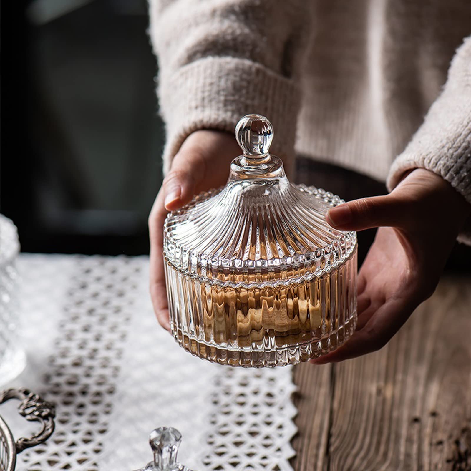 Zuckerschale Kristallglas Zucker Schüssel Süßigkeiten Tasse Kreative Wohnzimmer Candy Jar Getrocknete Obst Platte Zuckerschale Fruchtbecher mit Deckel Schmuckschatulle Zuckerdose ( Color : 004 )